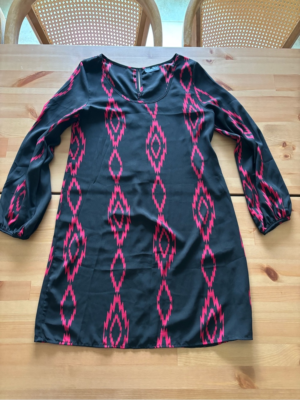 Gabriella Rocha Black Dress with Pink Geometric Print